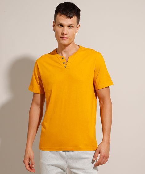 Camiseta Básica Manga Curta Gola Portuguesa Mostarda
