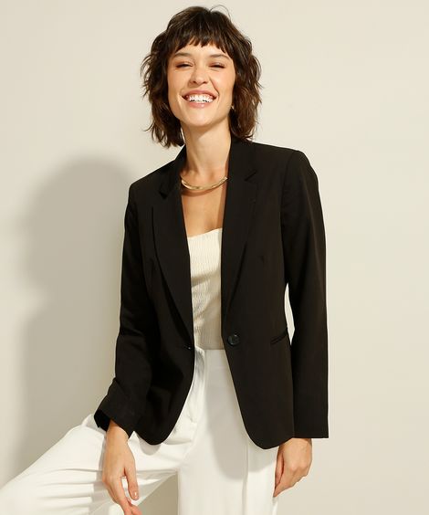 Blazer com Bolsos e Botão Preto