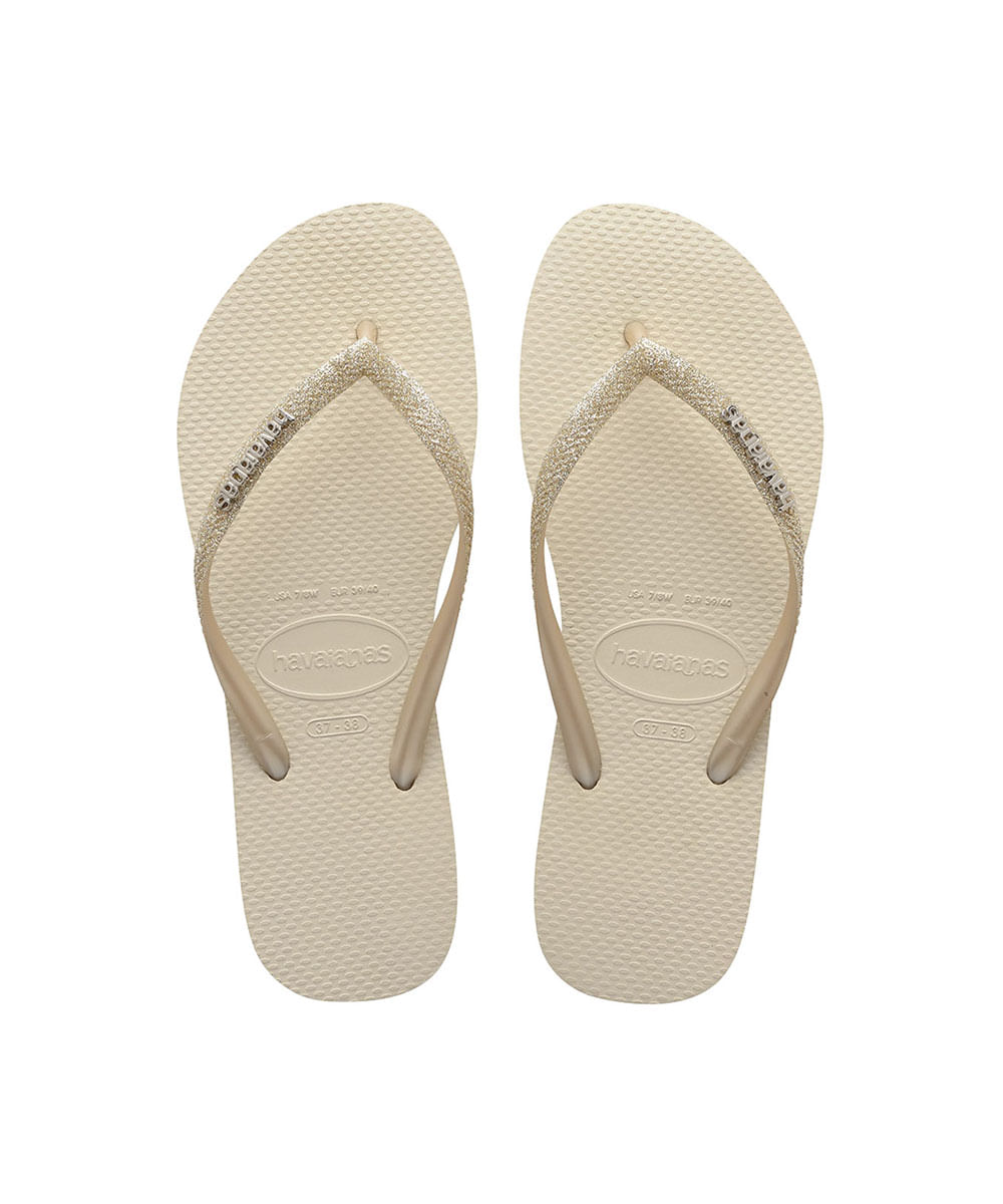 chinelo havaianas com glitter dourado