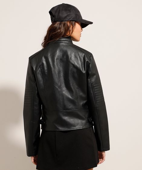 Jaqueta Biker com Recortes Preta