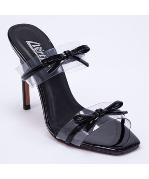 Mule Feminino Salto Fino Com Transparência - Preto