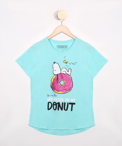 Blusa Juvenil Snoopy Manga Curta Decote Redondo Azul