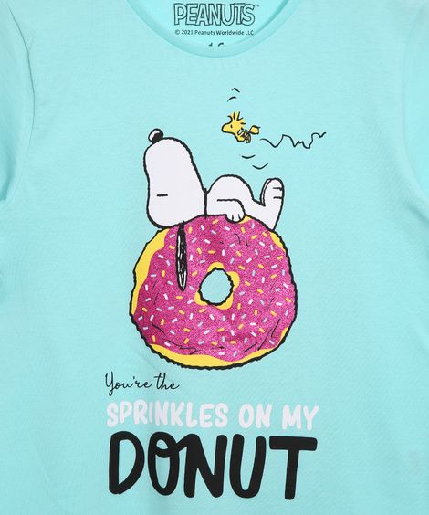Blusa Juvenil Snoopy Manga Curta Decote Redondo Azul