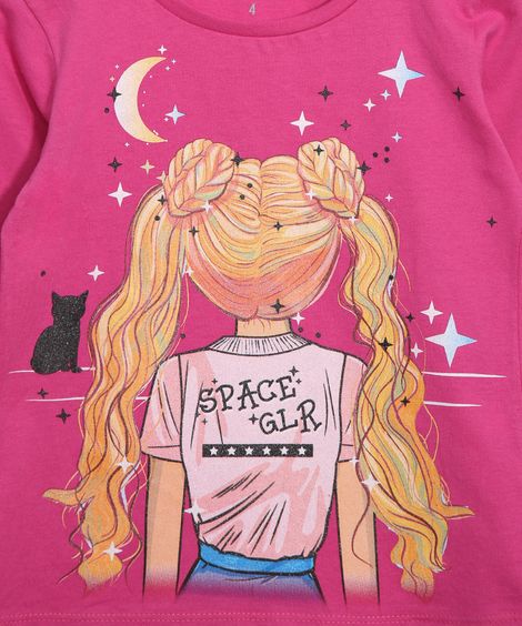 Blusa Infantil Menina e o Gatinho Manga Longa Decote Redondo Pink