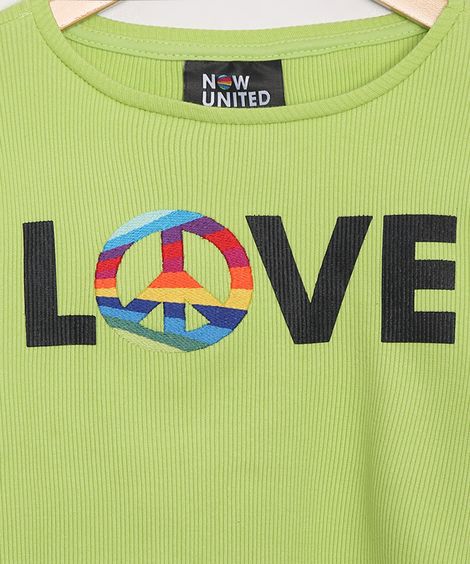 Blusa Juvenil Cropped Canelada Now United Paz Manga Longa Verde Neon