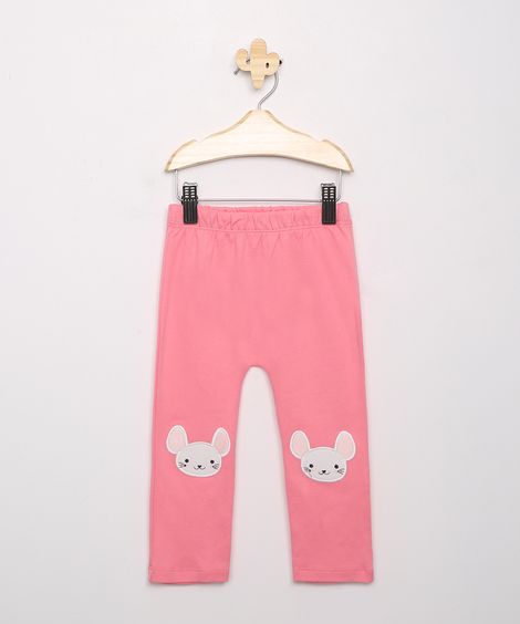 Calça Infantil com Patch de Ratinha Rosa