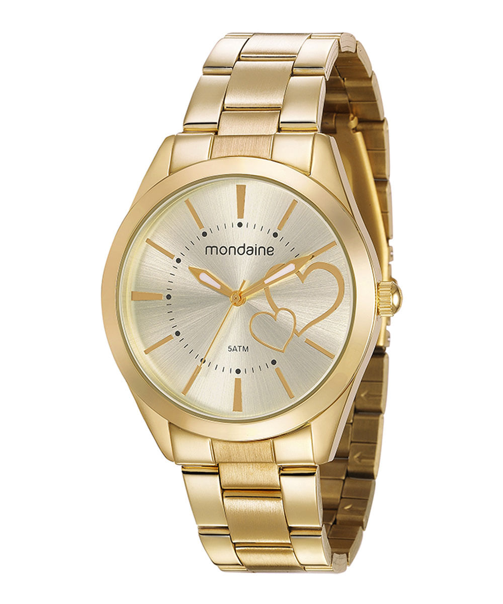 relógio dourado feminino mondaine