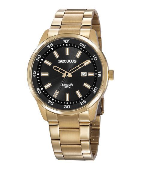 Kit Relógio Masculino Seculus Analógico-Calendário 20786GPSVDA3KA + Pulseira Dourado