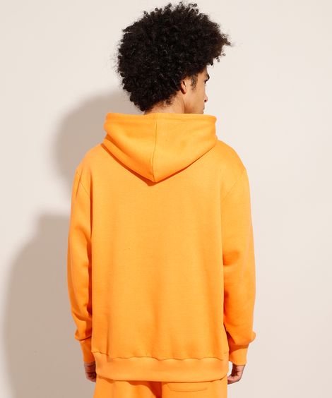Blusão Oversized de Moletom com Capuz e Bolso Canguru Laranja