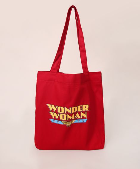 Sacola Ecobag Mulher Maravilha de Lona Vermelha