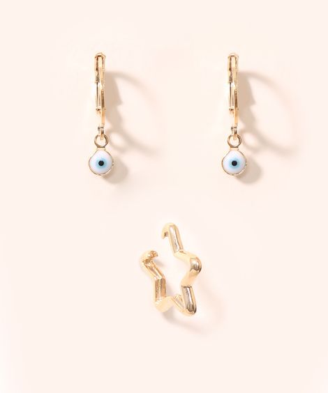 Kit de Brinco Feminino de Argola com Olho Grego + Piercing Estrela Dourado