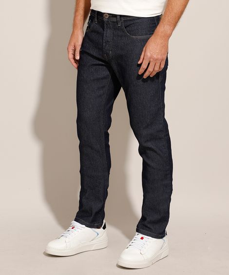 Calça Reta Jeans Azul Escuro