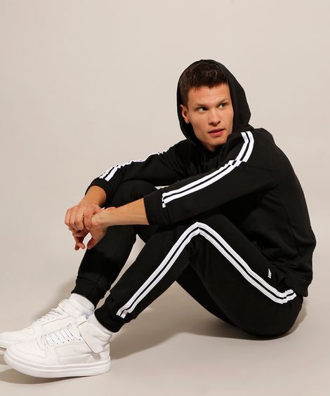 Calça Jogger de Moletom com Listras Laterais Preta