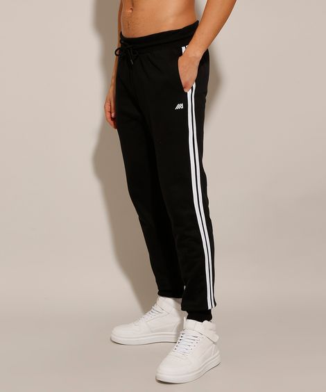 Calça Jogger de Moletom com Listras Laterais Preta