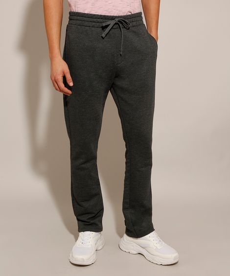 Calça Slim de Moletom Básica com Cordão Cinza Mescla Escuro
