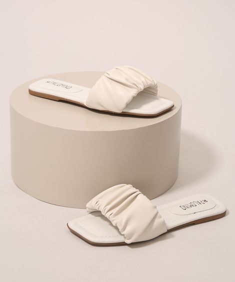 Rasteirinha Infantil com Franzido Off White
