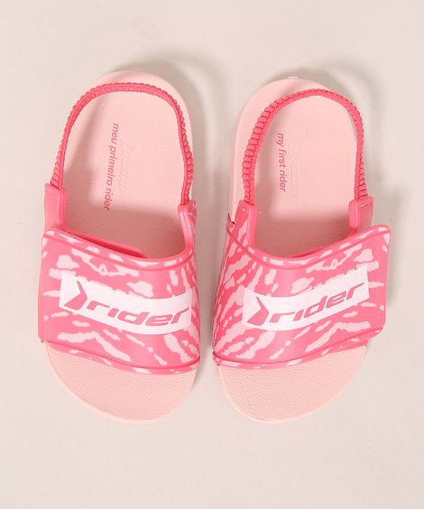 Chinelo Infantil Slide Camuflado com Elástico Posterior Rider Rosa