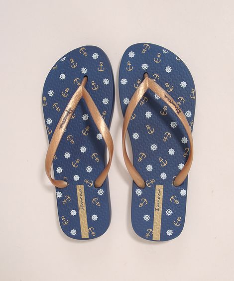 Chinelo Feminino Only Estampado Náutico Ipanema Azul Marinho