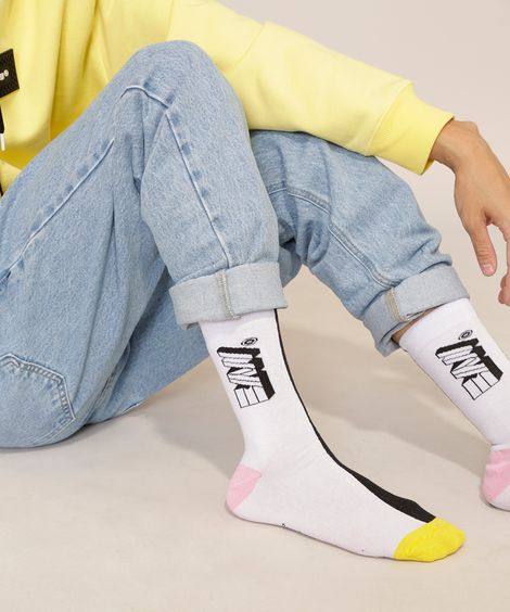 Meia Cano Alto Bicolor BAW Clothing Branca