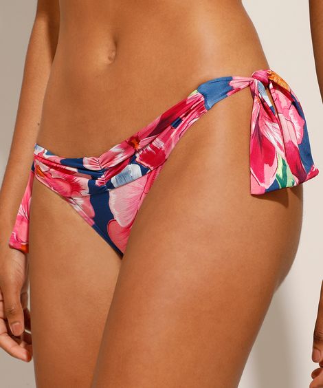 Biquíni Calcinha Tanga Estampado Floral Proteção UV50+ Azul