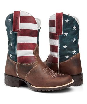 Bota Texana  Country Capelli Boots EM Couro Bandeira USA Bico Redondo Masculina