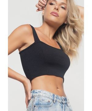 Cropped  Top Faixa Comfy Malha Canelada Preto Salvatore Fashion