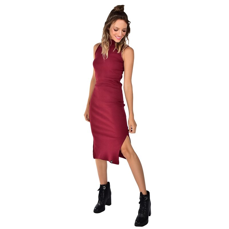 Vestido canelado hot sale midi vinho