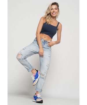 Cropped  Top Faixa Comfy Malha Canelada Azul