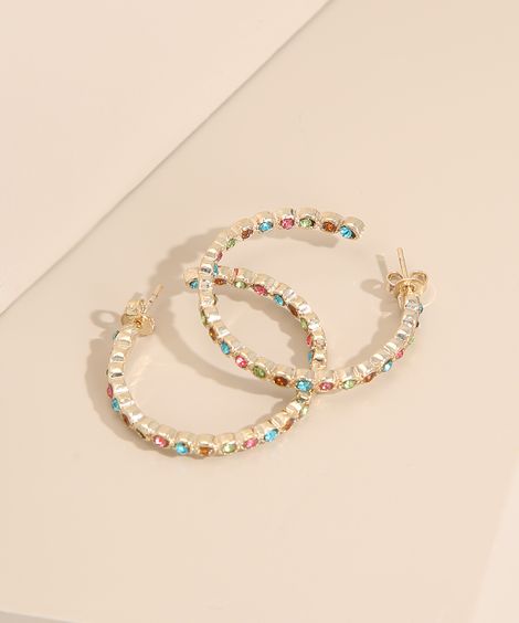 Brinco Feminino de Argola com Pedras Zircônia Dourado