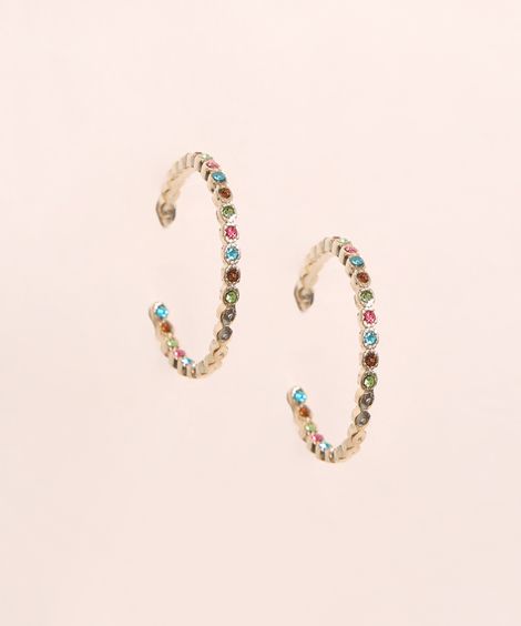 Brinco Feminino de Argola com Pedras Zircônia Dourado
