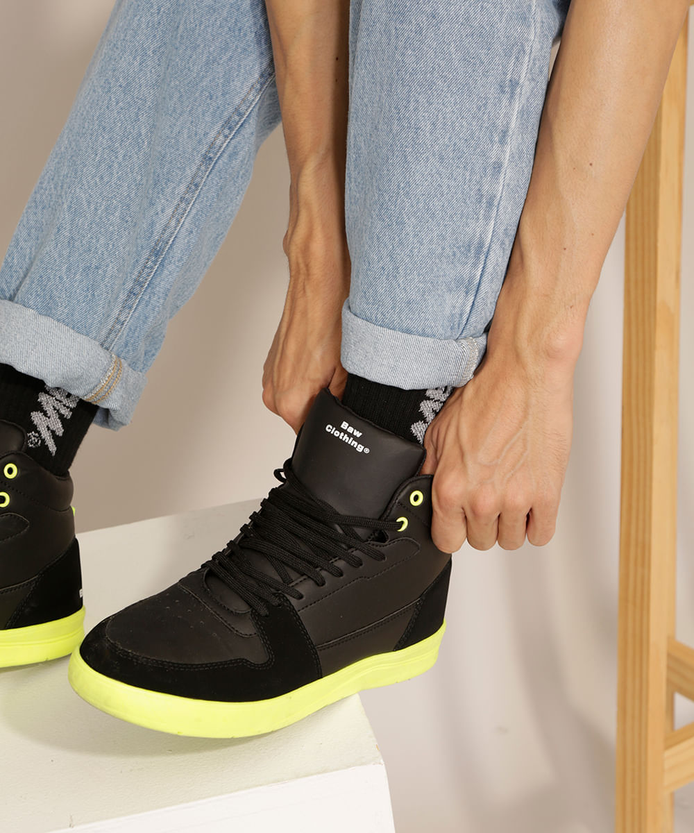 Tênis Masculino Cano Alto BAW Clothing Preto Menor preço em Tênis Masculino Cano Alto BAW Clothing Preto