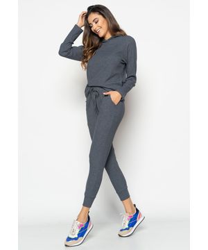 Casaco  Comfy Malha Canelada Com Capuz Grafite Salvatore Fashion