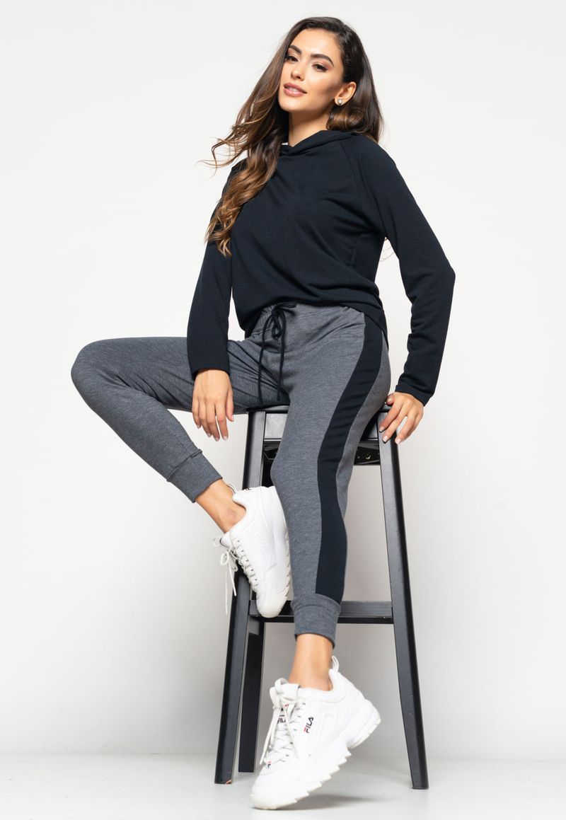 conjunto comfy com casaco capuz e jogger listra moletinho mescla + grafite  salvatore fashion - C&A