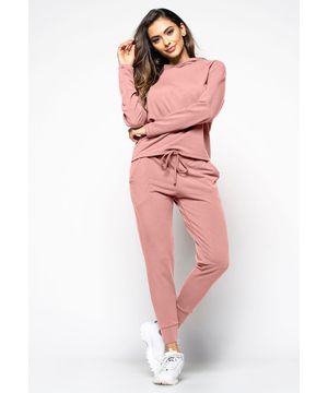 Casaco  Comfy Com Capuz Moletinho Rosa Claro Salvatore Fashion