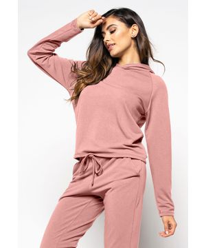 Casaco  Comfy Com Capuz Moletinho Rosa Claro Salvatore Fashion