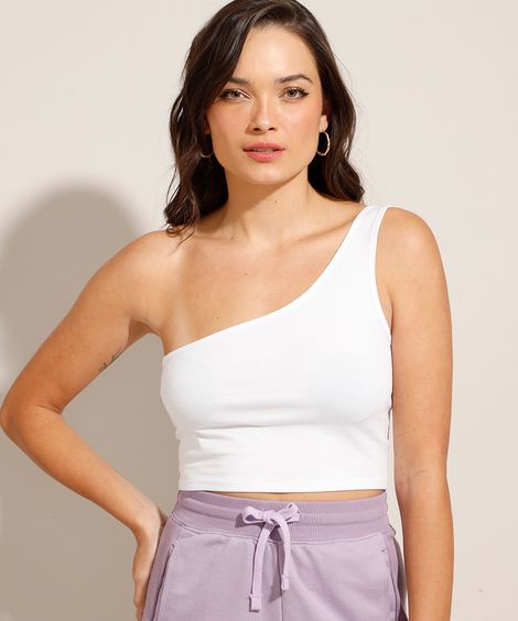Top Cropped Básico One Shoulder Alça Média Branco