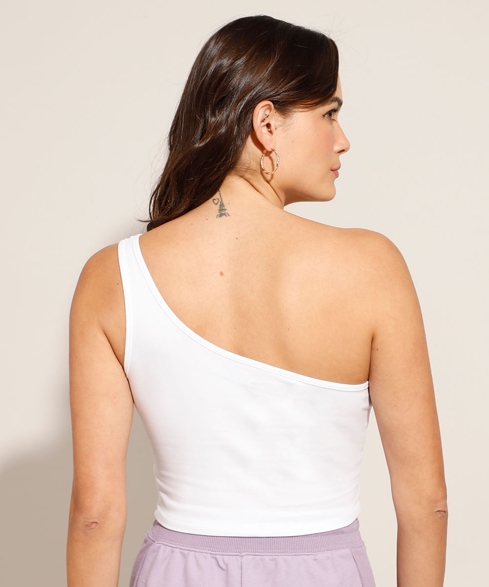 Top Cropped Básico One Shoulder Alça Média Branco