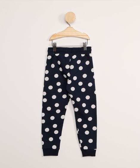 Calça Infantil Jogger em Moletom Estampada Poá Azul Marinho