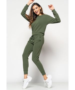 Conjunto  Comfy Com Casaco Gola Canoa e Jogger Moletinho Verde Salvatore Fashion