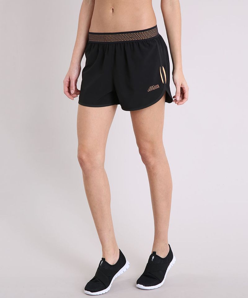 Short Feminino Running Esportivo Ace com Bolso Preto