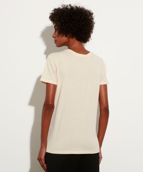 camiseta de algodão "new york" manga curta decote redondo mindset bege claro