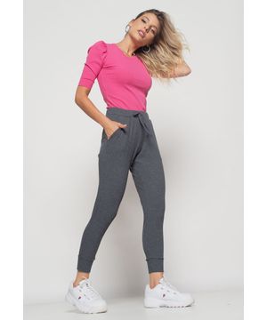 Calça  Jogger Comfy Malha Canelada Grafite Salvatore Fashion