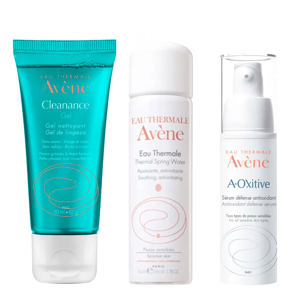 Avène Kit - Sérum Facial + Água Termal + Gel de Limpeza