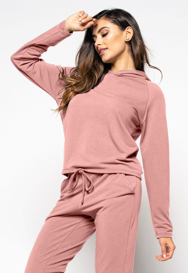 conjunto comfy com casaco capuz e jogger moletinho rosa salvatore