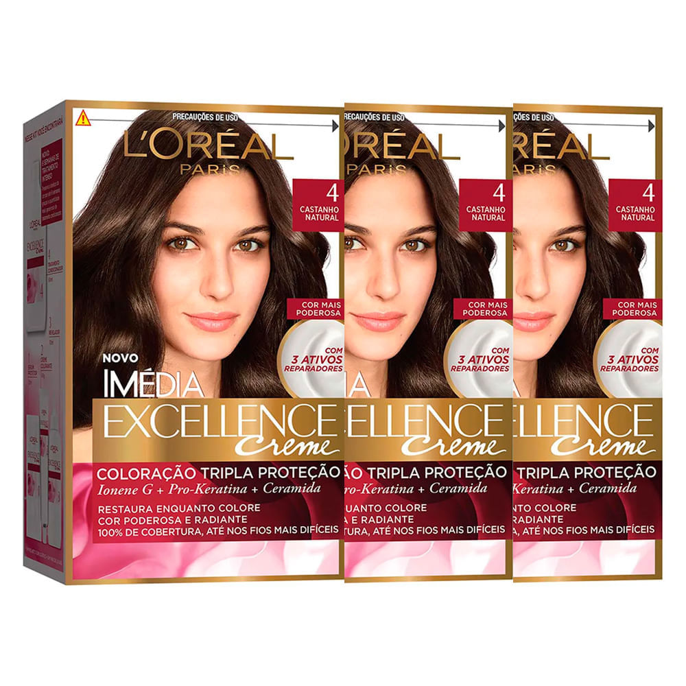 LOréal Paris Coloração Imédia Excellence 4 Cast. Natural Kit - 3 Unidades