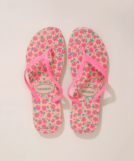 Chinelo Feminino Havaianas Fantasia Romântica Estampada Floral Rosa