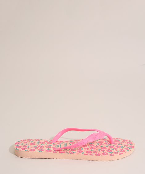 Chinelo Feminino Havaianas Fantasia Romântica Estampada Floral Rosa