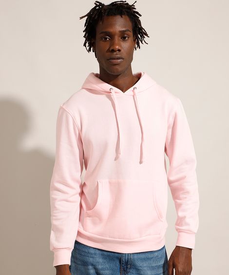 Blusão de Moletom com Capuz e Bolso Canguru Rosa Claro
