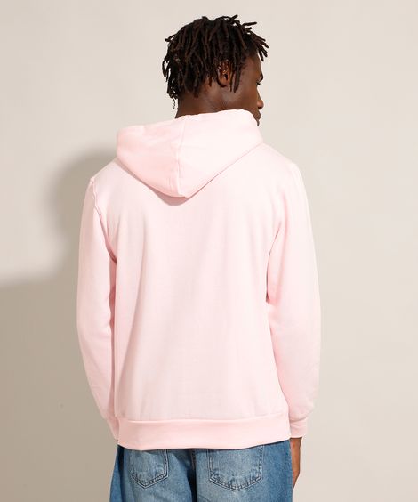 Blusão de Moletom com Capuz e Bolso Canguru Rosa Claro