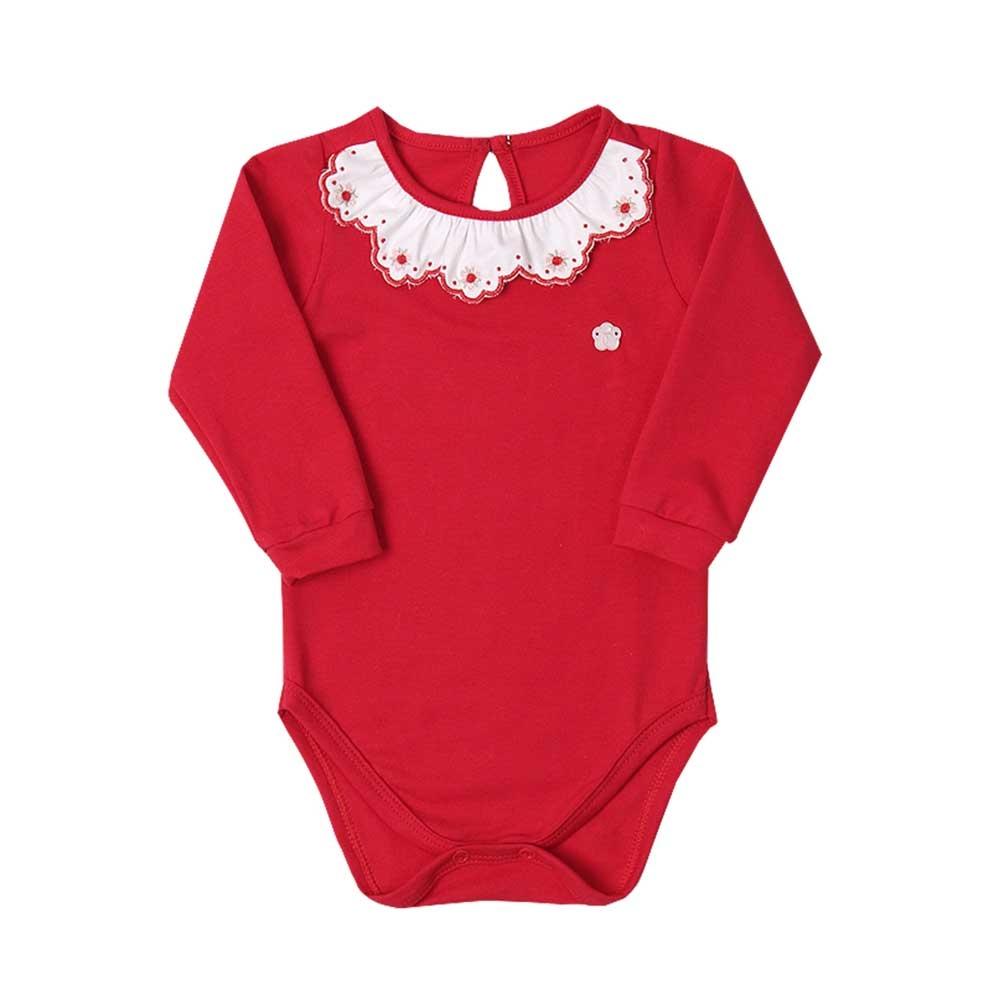 <em>Body</em> vermelho para bebês com guipir, da C&A